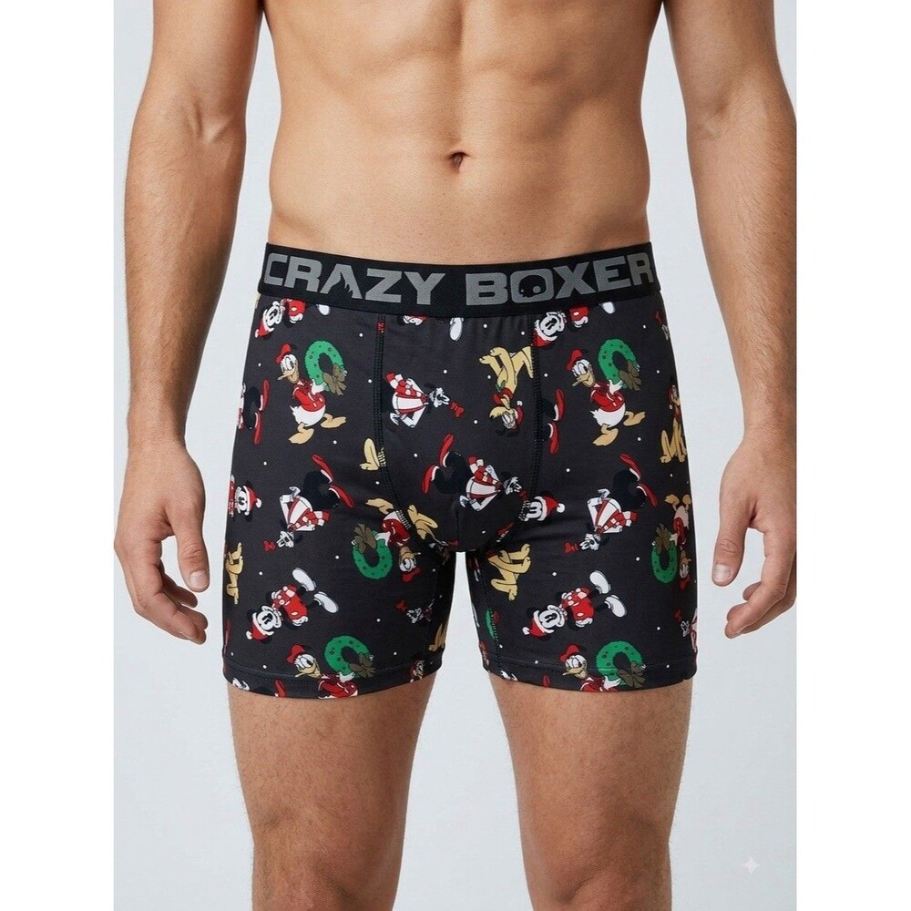 Disney Mickey Mouse Crazy Boxer Daffy Duck Goofy Christmas Men's Sz M 32-34"